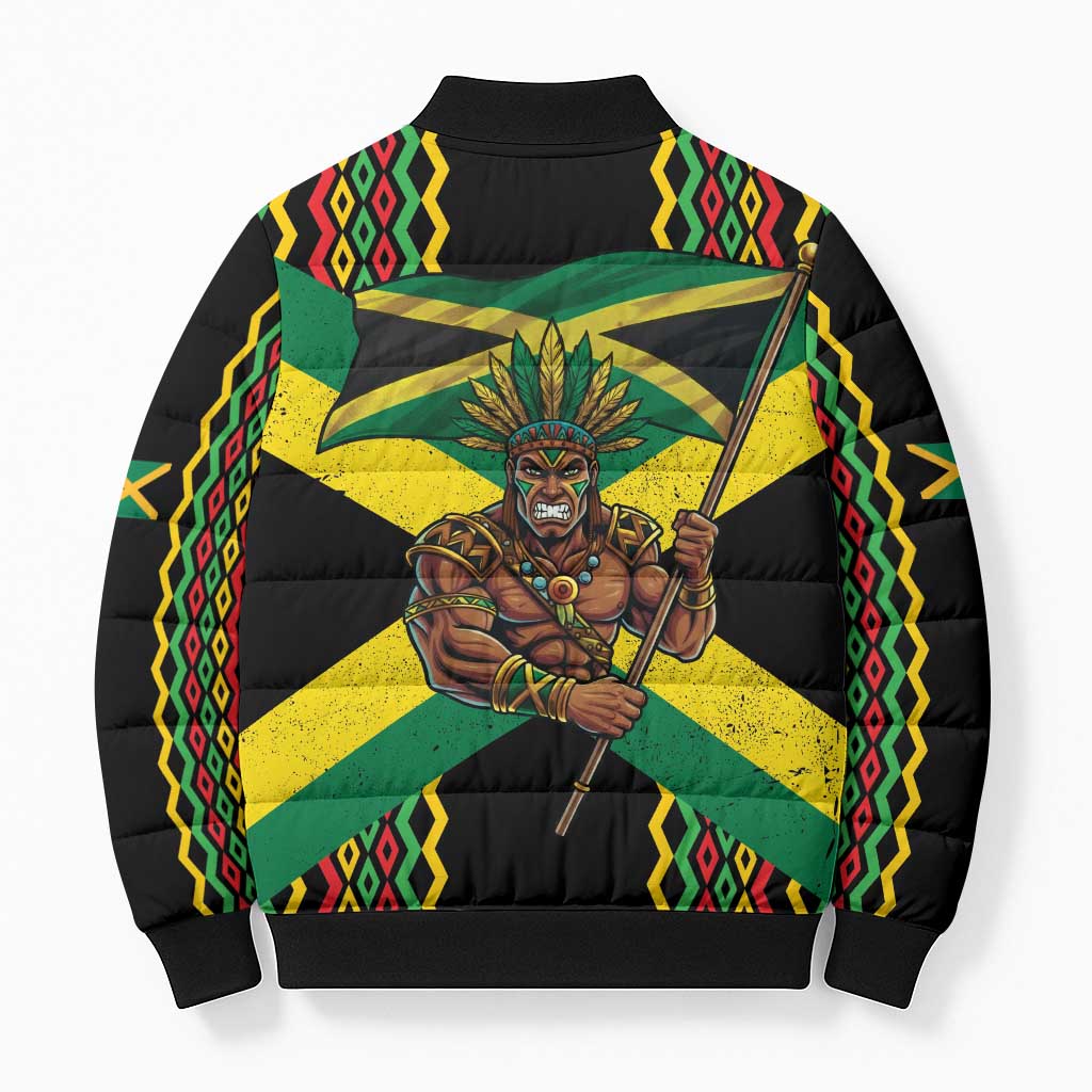 Jamaica Warrior Spirit Bomber Puffer Jacket Tribal Fighter in Reggae Colors - Wonder Print Shop