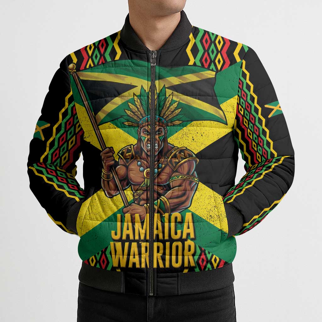 Jamaica Warrior Spirit Bomber Puffer Jacket Tribal Fighter in Reggae Colors - Wonder Print Shop