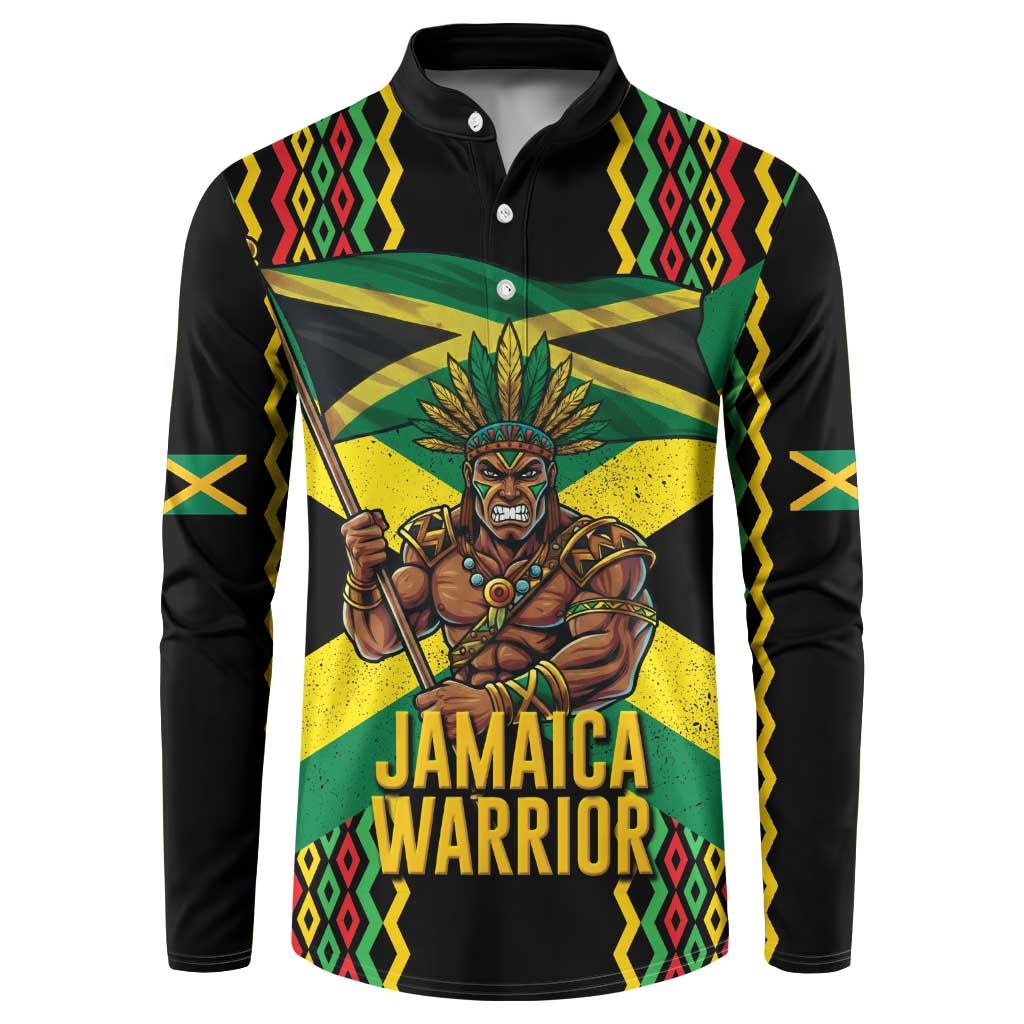 Jamaica Warrior Spirit Button Sweatshirt Tribal Fighter in Reggae Colors - Wonder Print Shop