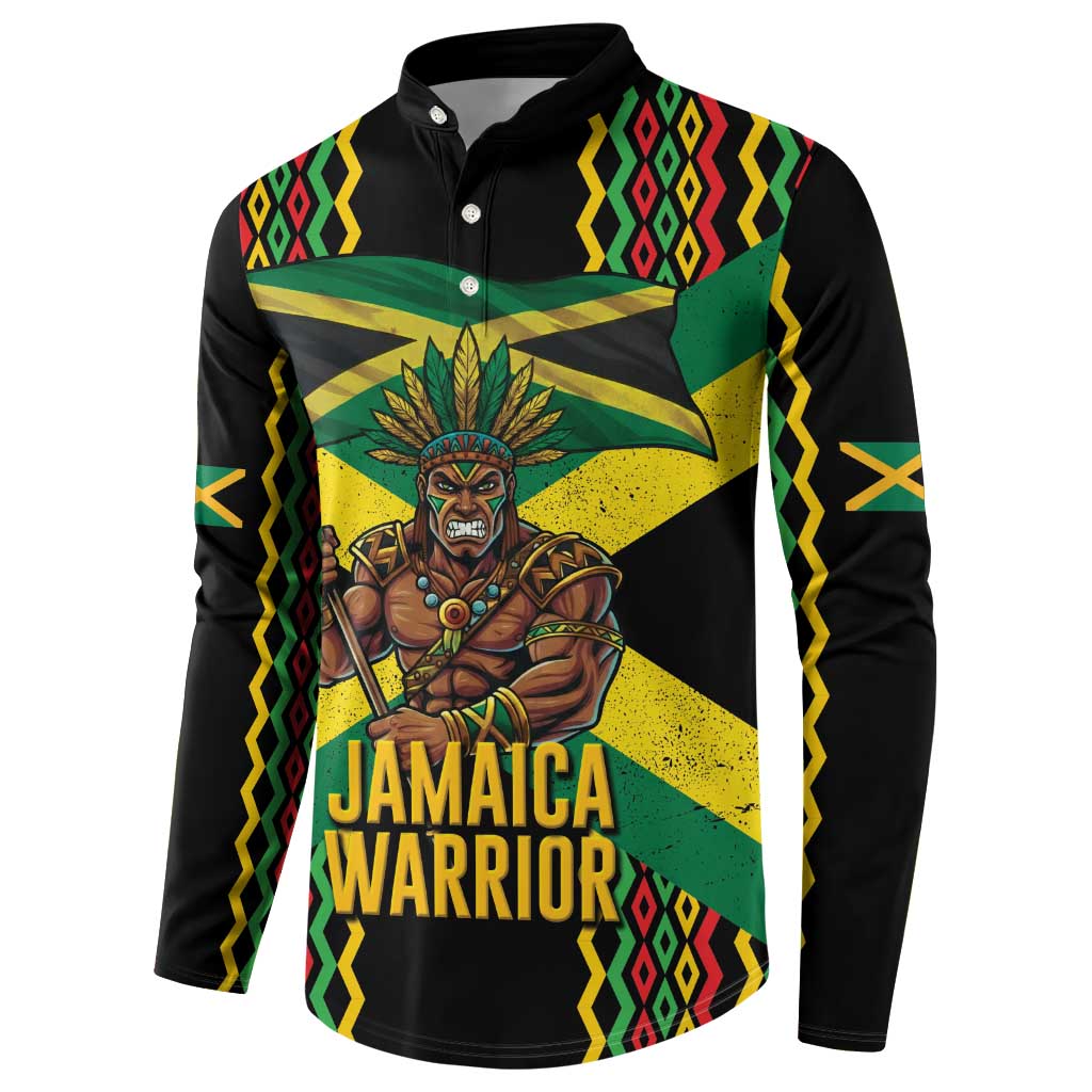 Jamaica Warrior Spirit Button Sweatshirt Tribal Fighter in Reggae Colors - Wonder Print Shop