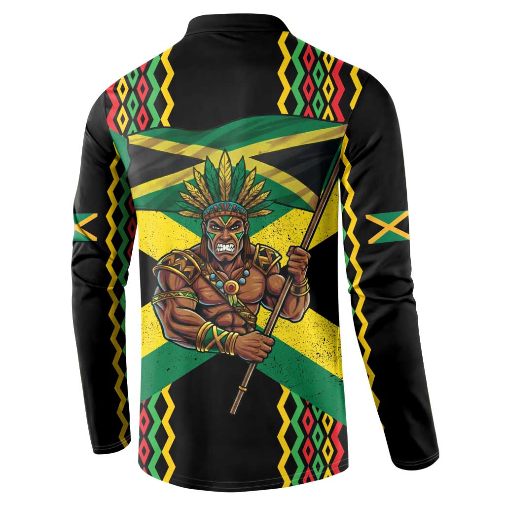 Jamaica Warrior Spirit Button Sweatshirt Tribal Fighter in Reggae Colors - Wonder Print Shop