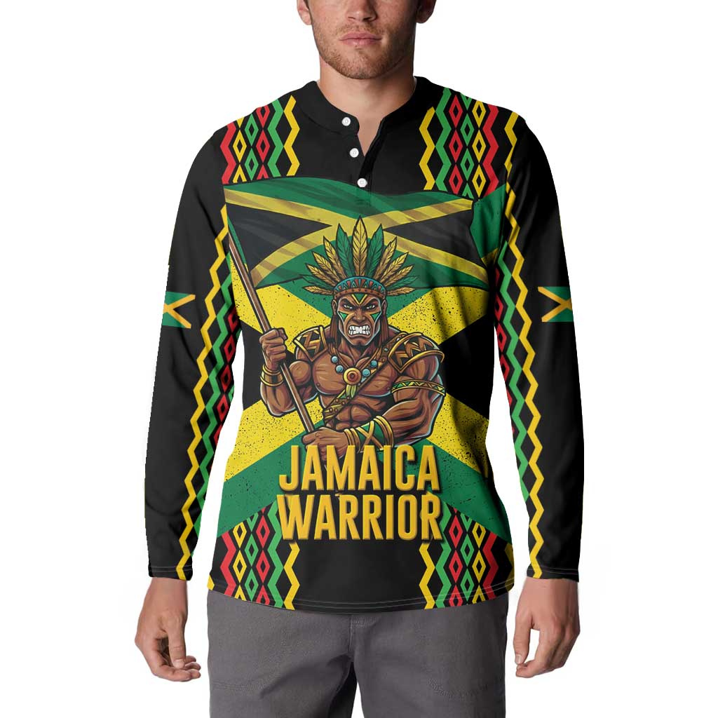 Jamaica Warrior Spirit Button Sweatshirt Tribal Fighter in Reggae Colors - Wonder Print Shop