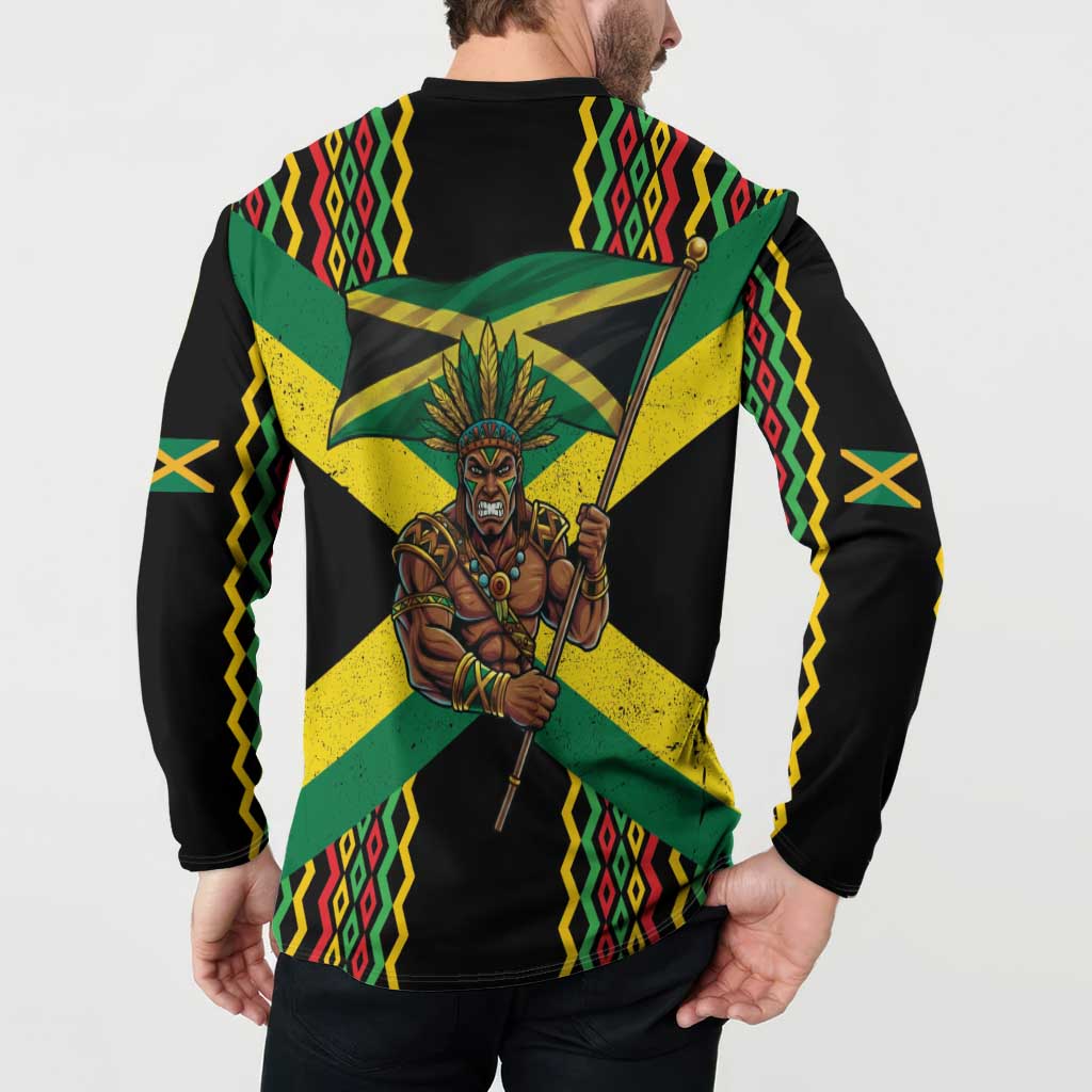 Jamaica Warrior Spirit Button Sweatshirt Tribal Fighter in Reggae Colors - Wonder Print Shop