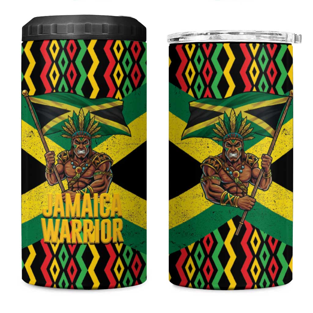 Jamaica Warrior Spirit 4 in 1 Can Cooler Tumbler Tribal Fighter in Reggae Colors - Wonder Print Shop