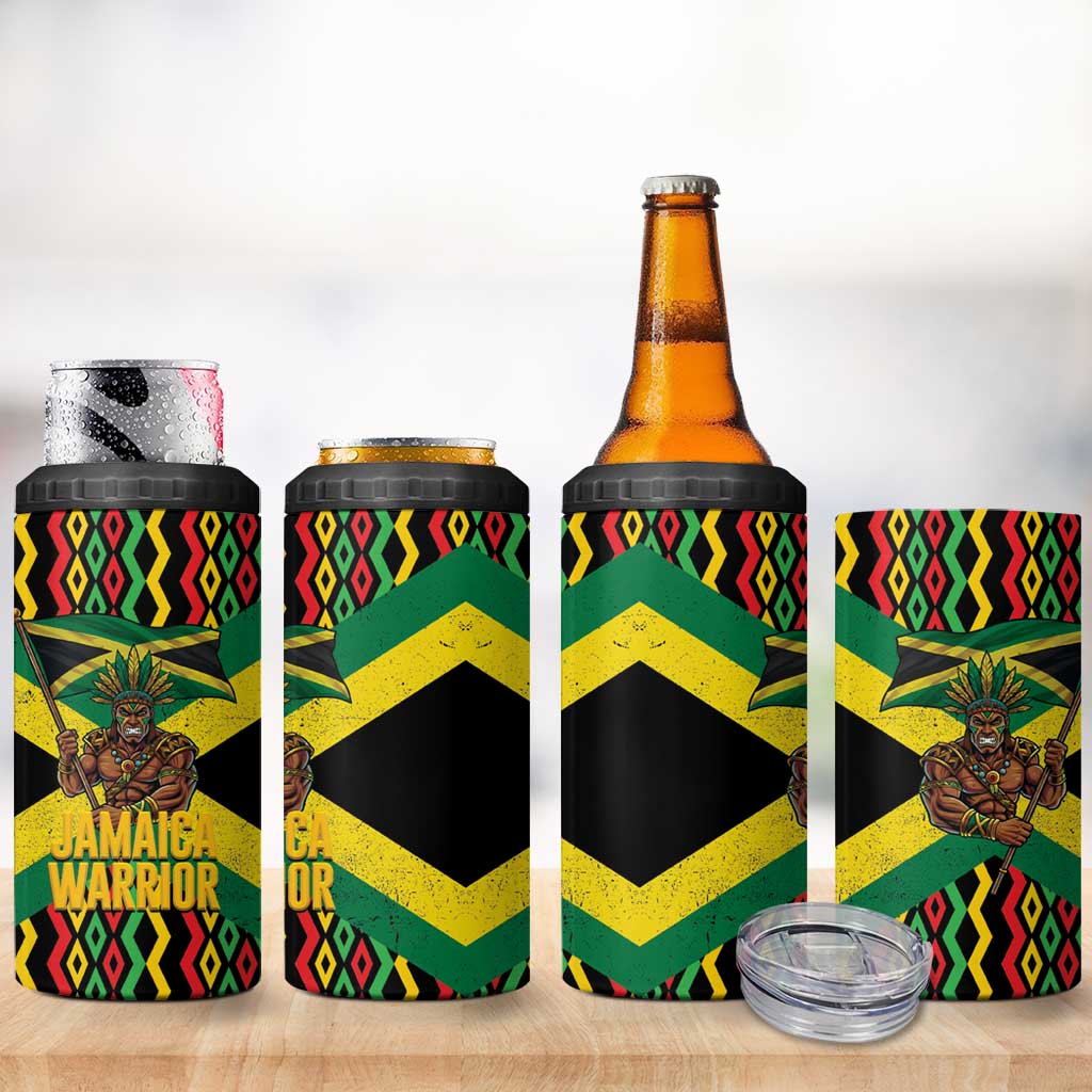 Jamaica Warrior Spirit 4 in 1 Can Cooler Tumbler Tribal Fighter in Reggae Colors - Wonder Print Shop