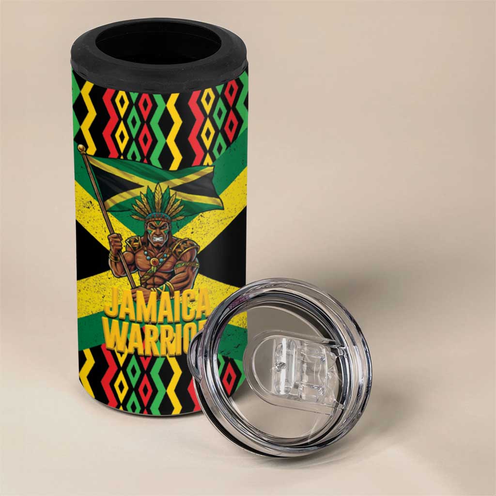 Jamaica Warrior Spirit 4 in 1 Can Cooler Tumbler Tribal Fighter in Reggae Colors - Wonder Print Shop