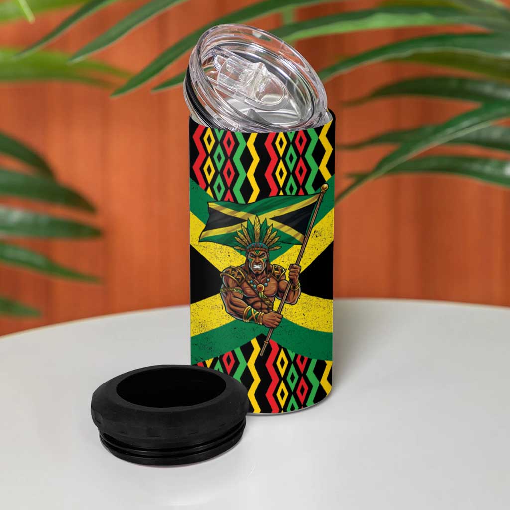 Jamaica Warrior Spirit 4 in 1 Can Cooler Tumbler Tribal Fighter in Reggae Colors - Wonder Print Shop