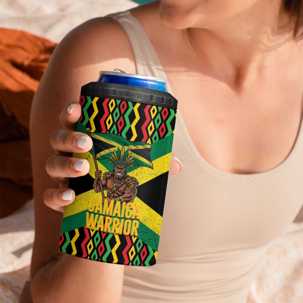 Jamaica Warrior Spirit 4 in 1 Can Cooler Tumbler Tribal Fighter in Reggae Colors - Wonder Print Shop