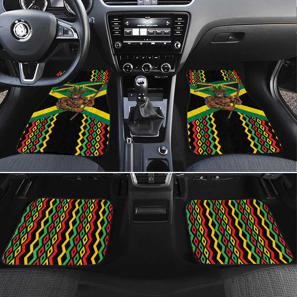 Jamaica Warrior Spirit Car Mats Tribal Fighter in Reggae Colors - Wonder Print Shop