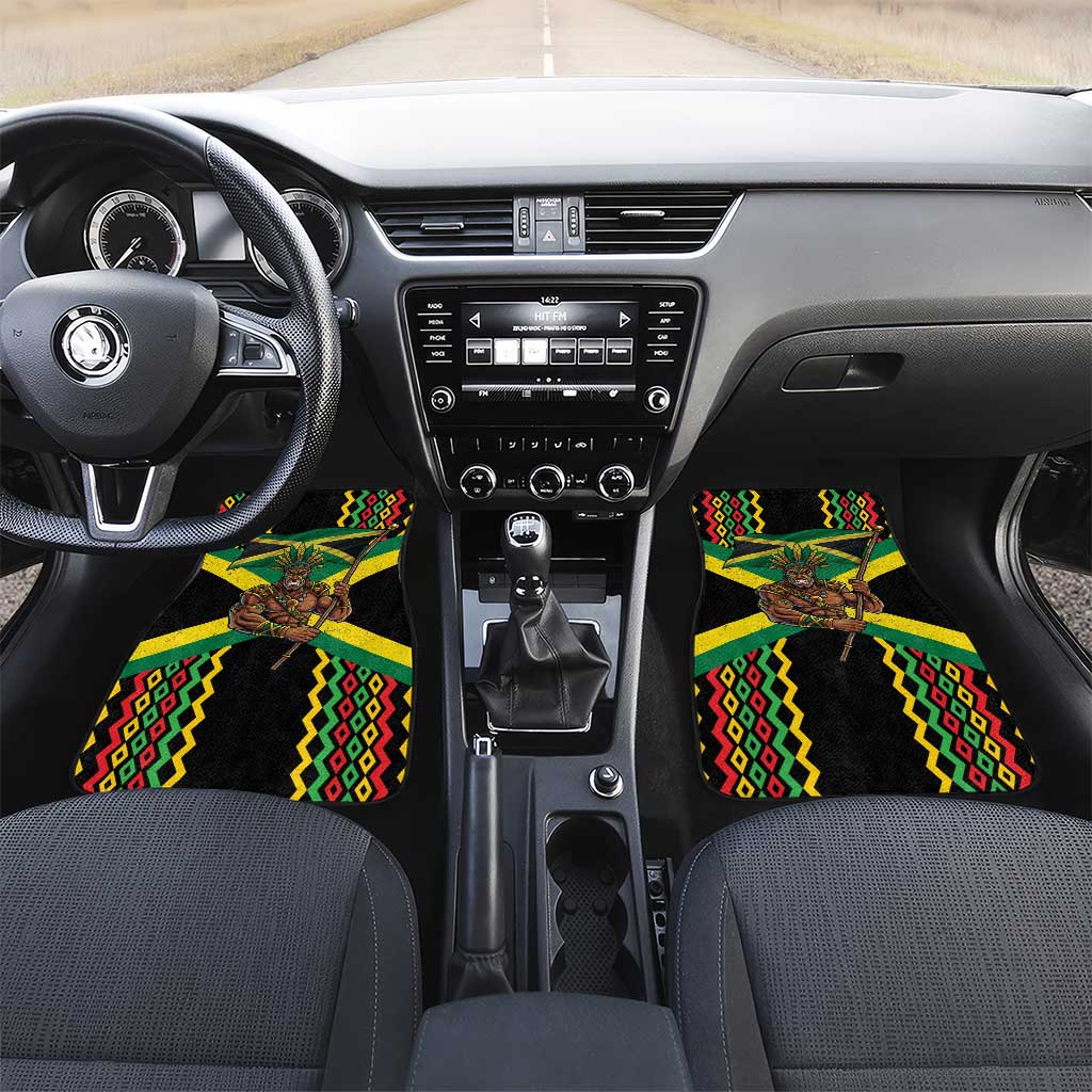 Jamaica Warrior Spirit Car Mats Tribal Fighter in Reggae Colors - Wonder Print Shop