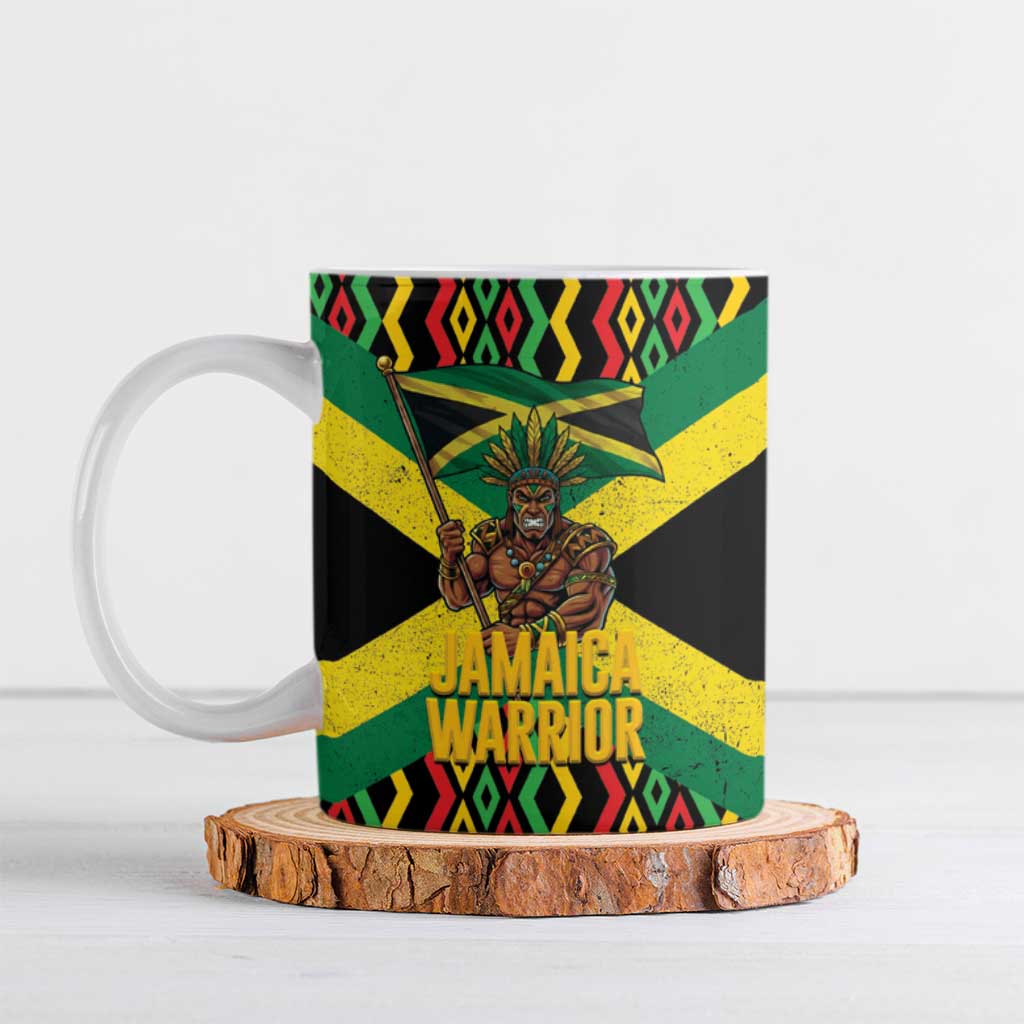 Jamaica Warrior Spirit Ceramic Mug Tribal Fighter in Reggae Colors - Wonder Print Shop