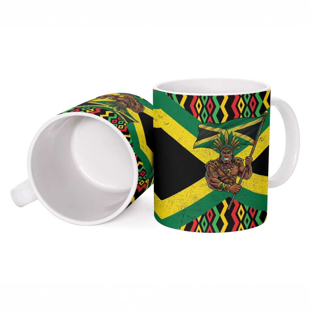 Jamaica Warrior Spirit Ceramic Mug Tribal Fighter in Reggae Colors - Wonder Print Shop