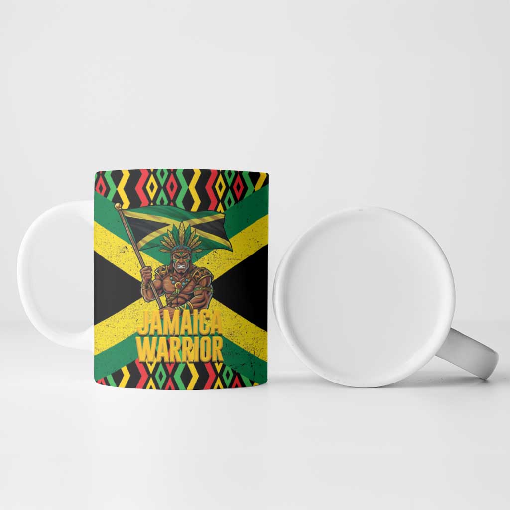 Jamaica Warrior Spirit Ceramic Mug Tribal Fighter in Reggae Colors - Wonder Print Shop