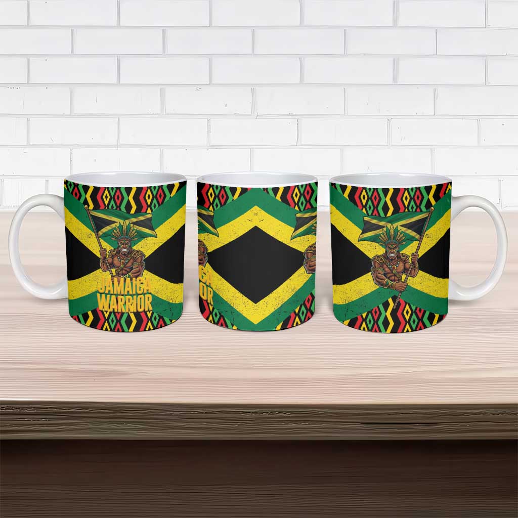 Jamaica Warrior Spirit Ceramic Mug Tribal Fighter in Reggae Colors - Wonder Print Shop