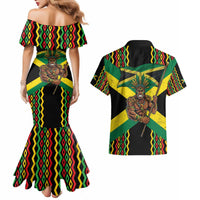 Jamaica Warrior Spirit Couples Matching Mermaid Dress and Hawaiian Shirt Tribal Fighter in Reggae Colors - Wonder Print Shop