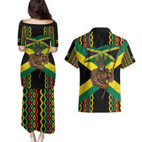 Jamaica Warrior Spirit Couples Matching Puletasi and Hawaiian Shirt Tribal Fighter in Reggae Colors - Wonder Print Shop