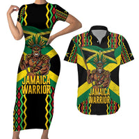 Jamaica Warrior Spirit Couples Matching Short Sleeve Bodycon Dress and Hawaiian Shirt Tribal Fighter in Reggae Colors - Wonder Print Shop