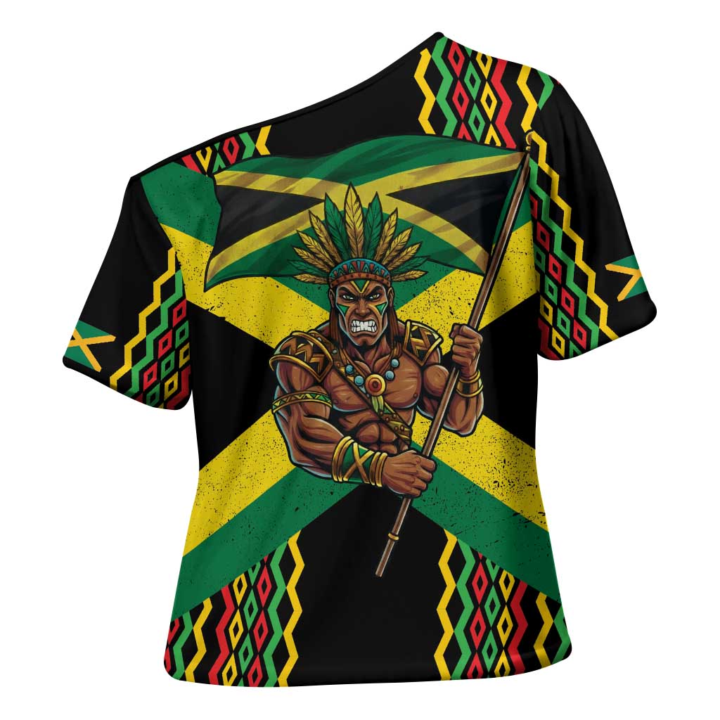 Jamaica Warrior Spirit Cross Shoulder Shirt Tribal Fighter in Reggae Colors - Wonder Print Shop