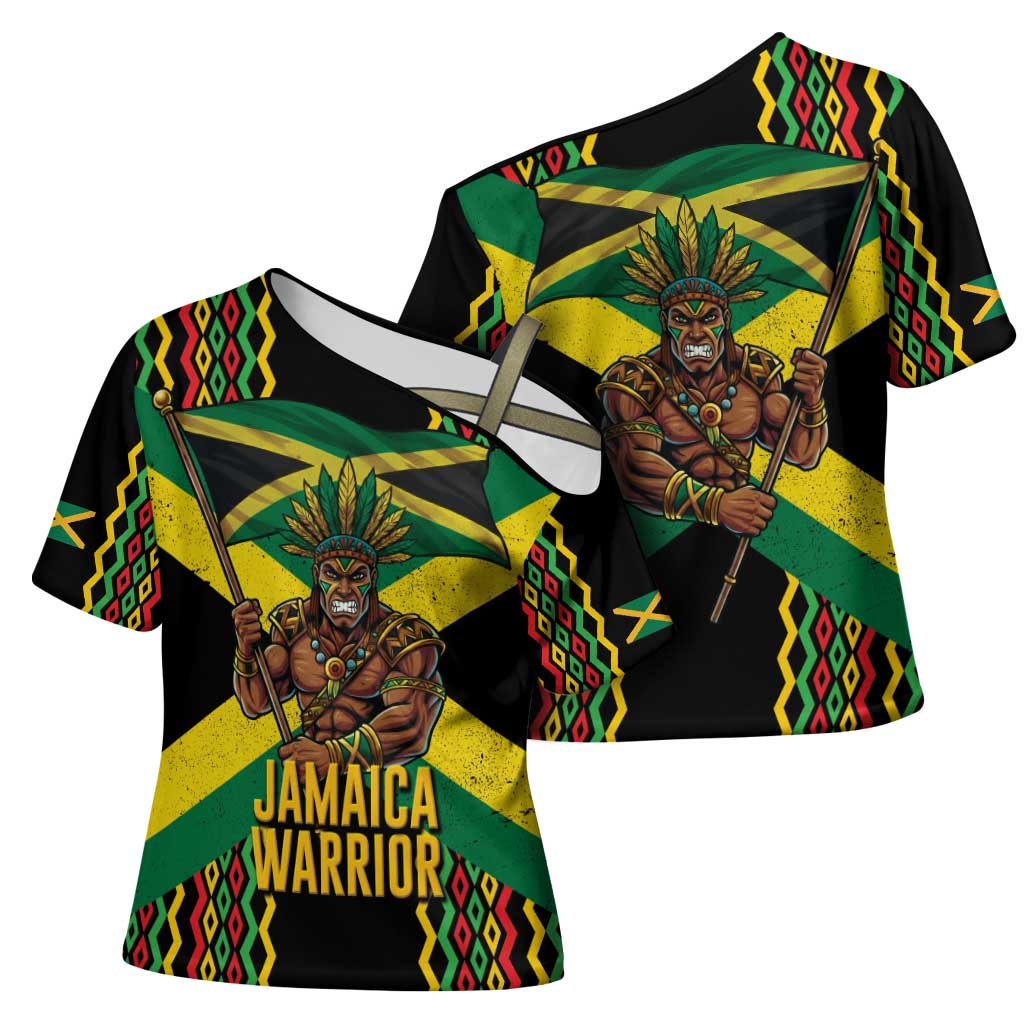 Jamaica Warrior Spirit Cross Shoulder Shirt Tribal Fighter in Reggae Colors - Wonder Print Shop