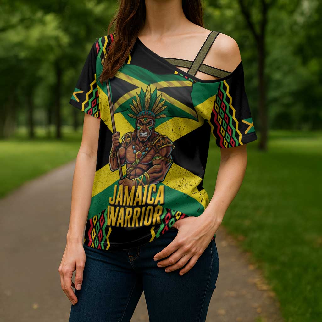 Jamaica Warrior Spirit Cross Shoulder Shirt Tribal Fighter in Reggae Colors - Wonder Print Shop