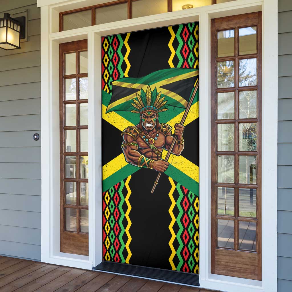 Jamaica Warrior Spirit Door Cover Tribal Fighter in Reggae Colors - Wonder Print Shop