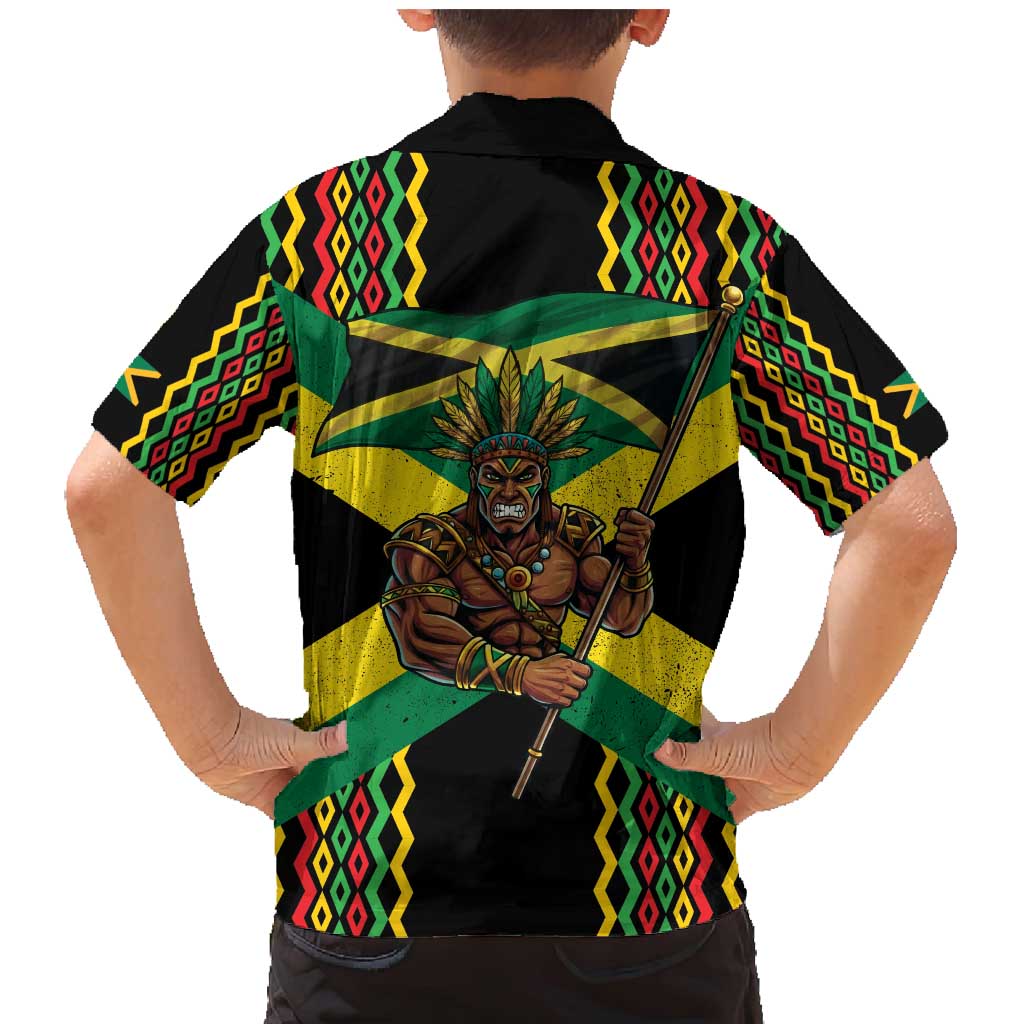 Jamaica Warrior Spirit Family Matching Mermaid Dress and Hawaiian Shirt Tribal Fighter in Reggae Colors - Wonder Print Shop
