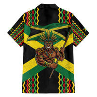 Jamaica Warrior Spirit Family Matching Off The Shoulder Long Sleeve Dress and Hawaiian Shirt Tribal Fighter in Reggae Colors - Wonder Print Shop