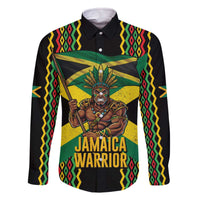 Jamaica Warrior Spirit Family Matching Off The Shoulder Long Sleeve Dress and Hawaiian Shirt Tribal Fighter in Reggae Colors - Wonder Print Shop