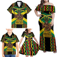 Jamaica Warrior Spirit Family Matching Off Shoulder Maxi Dress and Hawaiian Shirt Tribal Fighter in Reggae Colors - Wonder Print Shop
