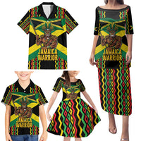 Jamaica Warrior Spirit Family Matching Puletasi and Hawaiian Shirt Tribal Fighter in Reggae Colors - Wonder Print Shop