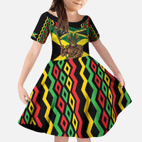 Jamaica Warrior Spirit Family Matching Short Sleeve Bodycon Dress and Hawaiian Shirt Tribal Fighter in Reggae Colors - Wonder Print Shop