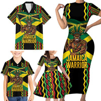 Jamaica Warrior Spirit Family Matching Short Sleeve Bodycon Dress and Hawaiian Shirt Tribal Fighter in Reggae Colors - Wonder Print Shop