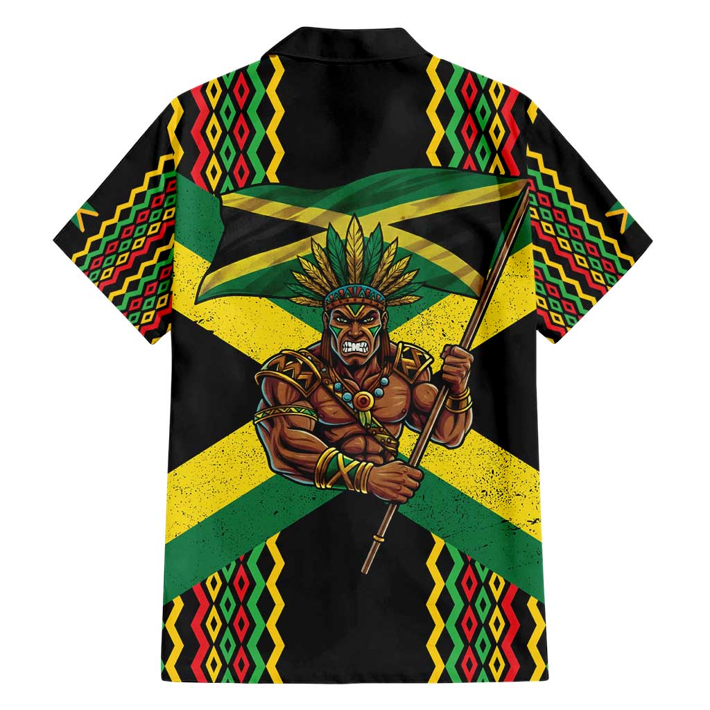 Jamaica Warrior Spirit Family Matching Short Sleeve Bodycon Dress and Hawaiian Shirt Tribal Fighter in Reggae Colors - Wonder Print Shop