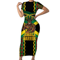 Jamaica Warrior Spirit Family Matching Short Sleeve Bodycon Dress and Hawaiian Shirt Tribal Fighter in Reggae Colors - Wonder Print Shop