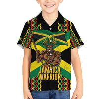 Jamaica Warrior Spirit Family Matching Short Sleeve Bodycon Dress and Hawaiian Shirt Tribal Fighter in Reggae Colors - Wonder Print Shop