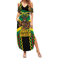 Jamaica Warrior Spirit Family Matching Summer Maxi Dress and Hawaiian Shirt Tribal Fighter in Reggae Colors - Wonder Print Shop