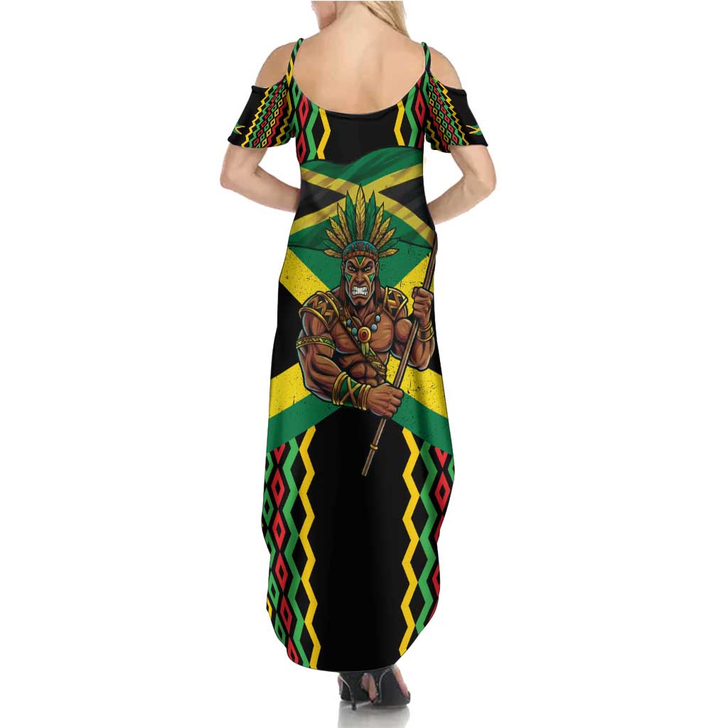 Jamaica Warrior Spirit Family Matching Summer Maxi Dress and Hawaiian Shirt Tribal Fighter in Reggae Colors - Wonder Print Shop