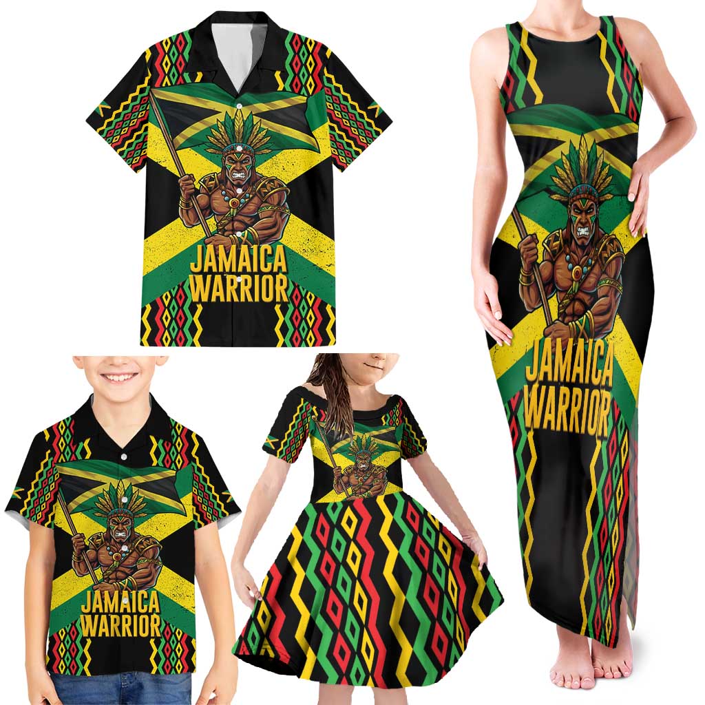 Jamaica Warrior Spirit Family Matching Tank Maxi Dress and Hawaiian Shirt Tribal Fighter in Reggae Colors - Wonder Print Shop