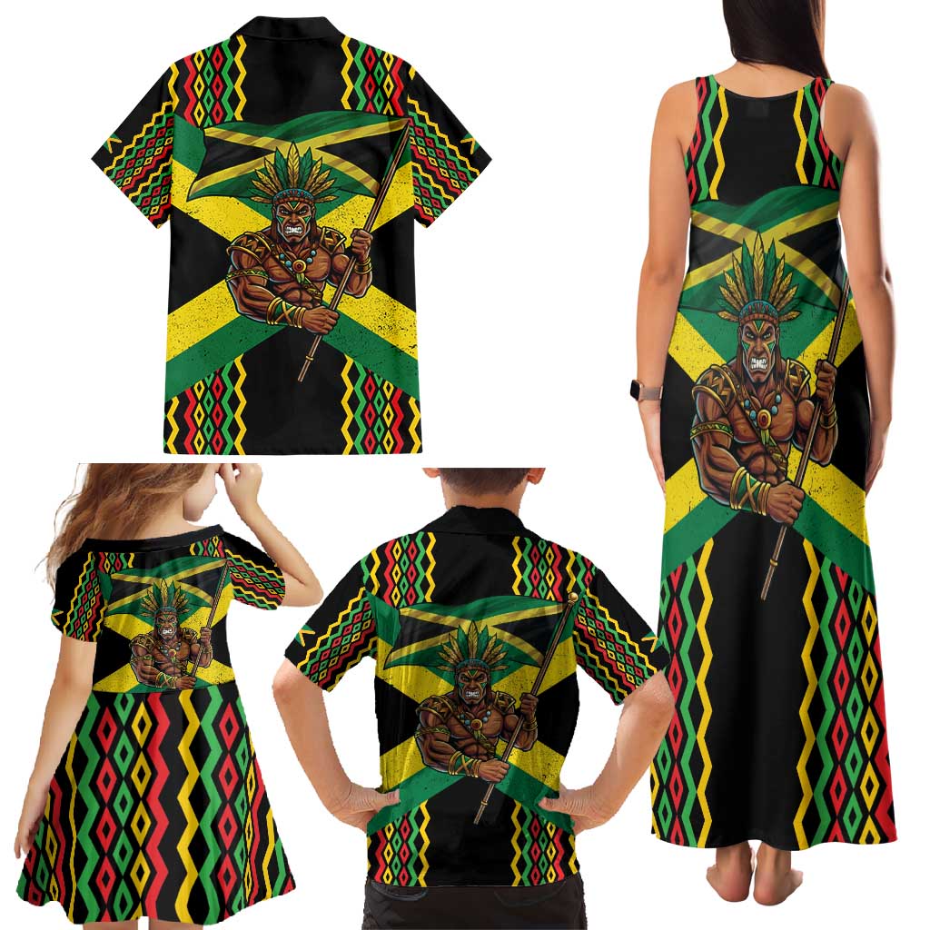 Jamaica Warrior Spirit Family Matching Tank Maxi Dress and Hawaiian Shirt Tribal Fighter in Reggae Colors - Wonder Print Shop