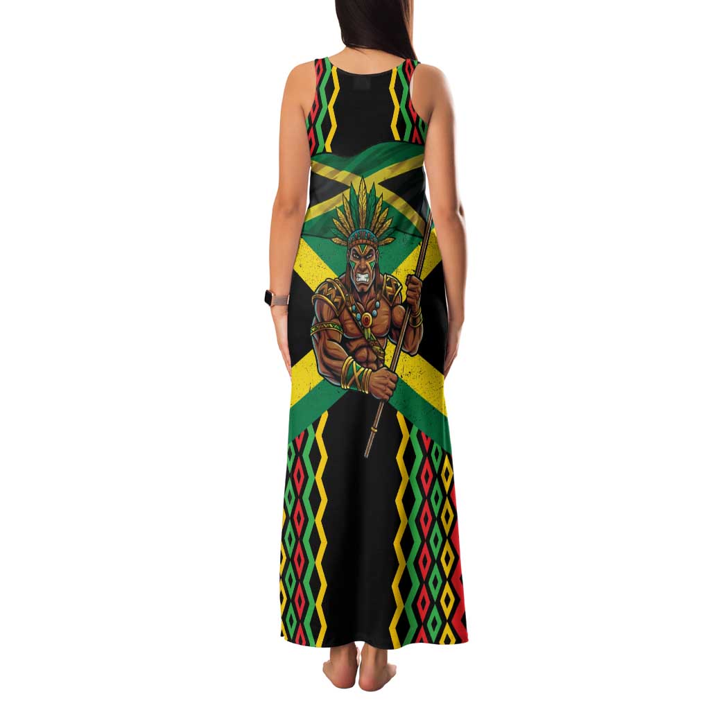 Jamaica Warrior Spirit Family Matching Tank Maxi Dress and Hawaiian Shirt Tribal Fighter in Reggae Colors - Wonder Print Shop
