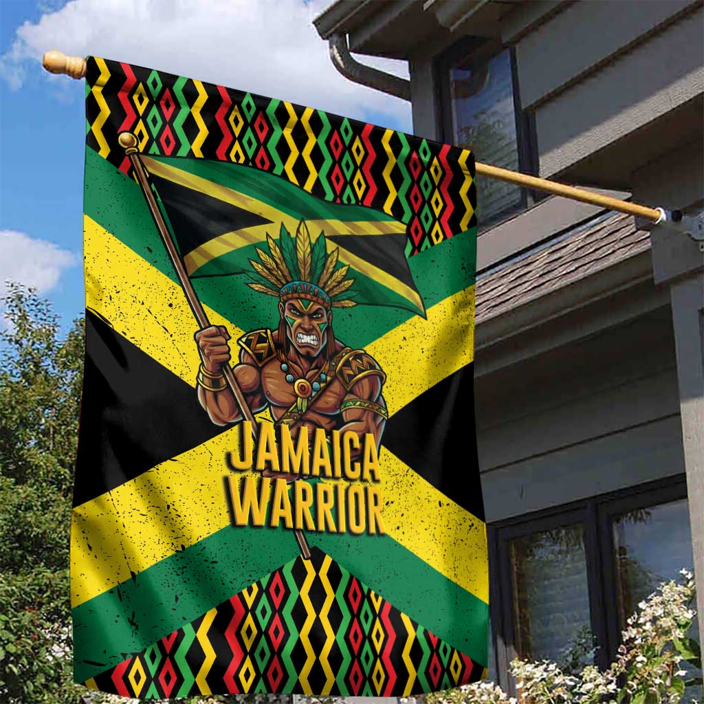 Jamaica Warrior Spirit Garden Flag Tribal Fighter in Reggae Colors - Wonder Print Shop