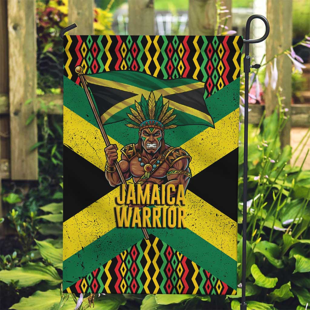 Jamaica Warrior Spirit Garden Flag Tribal Fighter in Reggae Colors - Wonder Print Shop