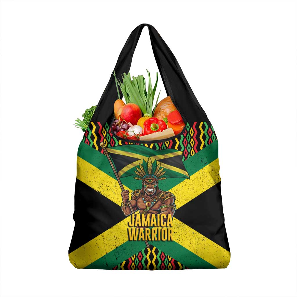 Jamaica Warrior Spirit Grocery Bag Tribal Fighter in Reggae Colors - Wonder Print Shop