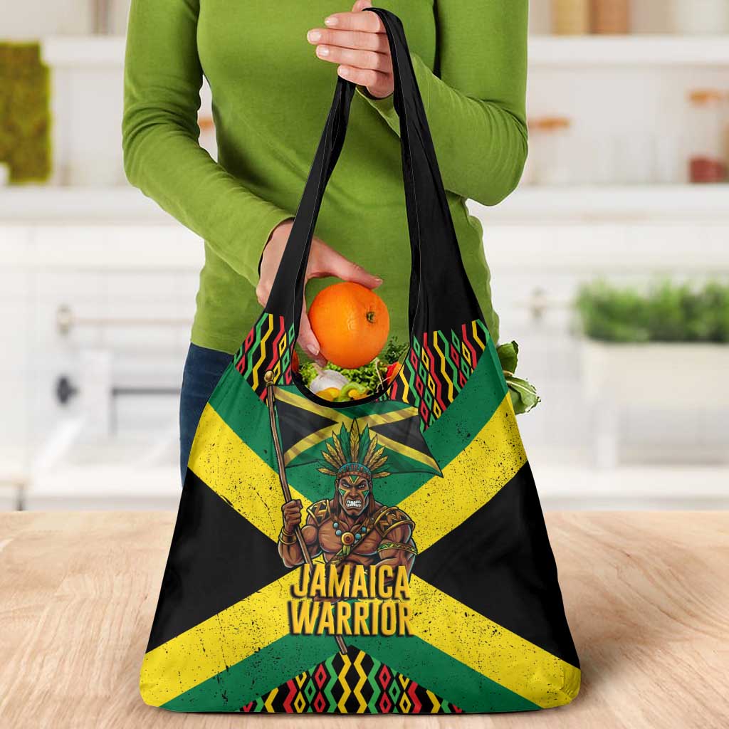 Jamaica Warrior Spirit Grocery Bag Tribal Fighter in Reggae Colors - Wonder Print Shop
