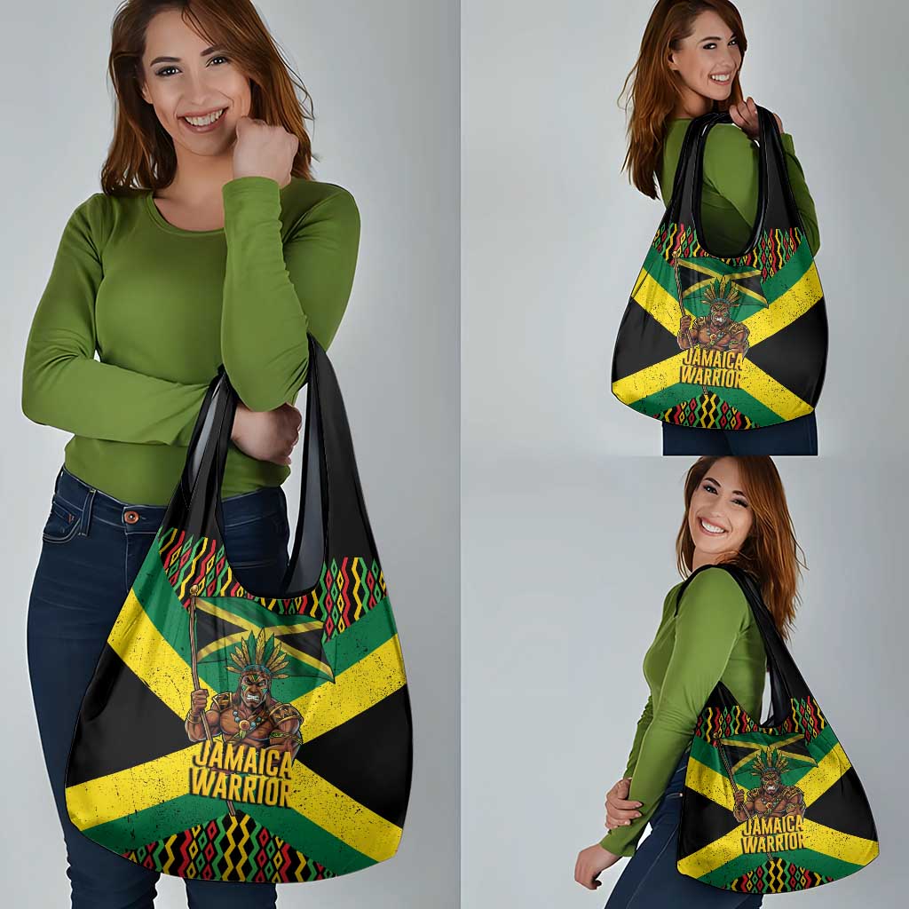 Jamaica Warrior Spirit Grocery Bag Tribal Fighter in Reggae Colors - Wonder Print Shop