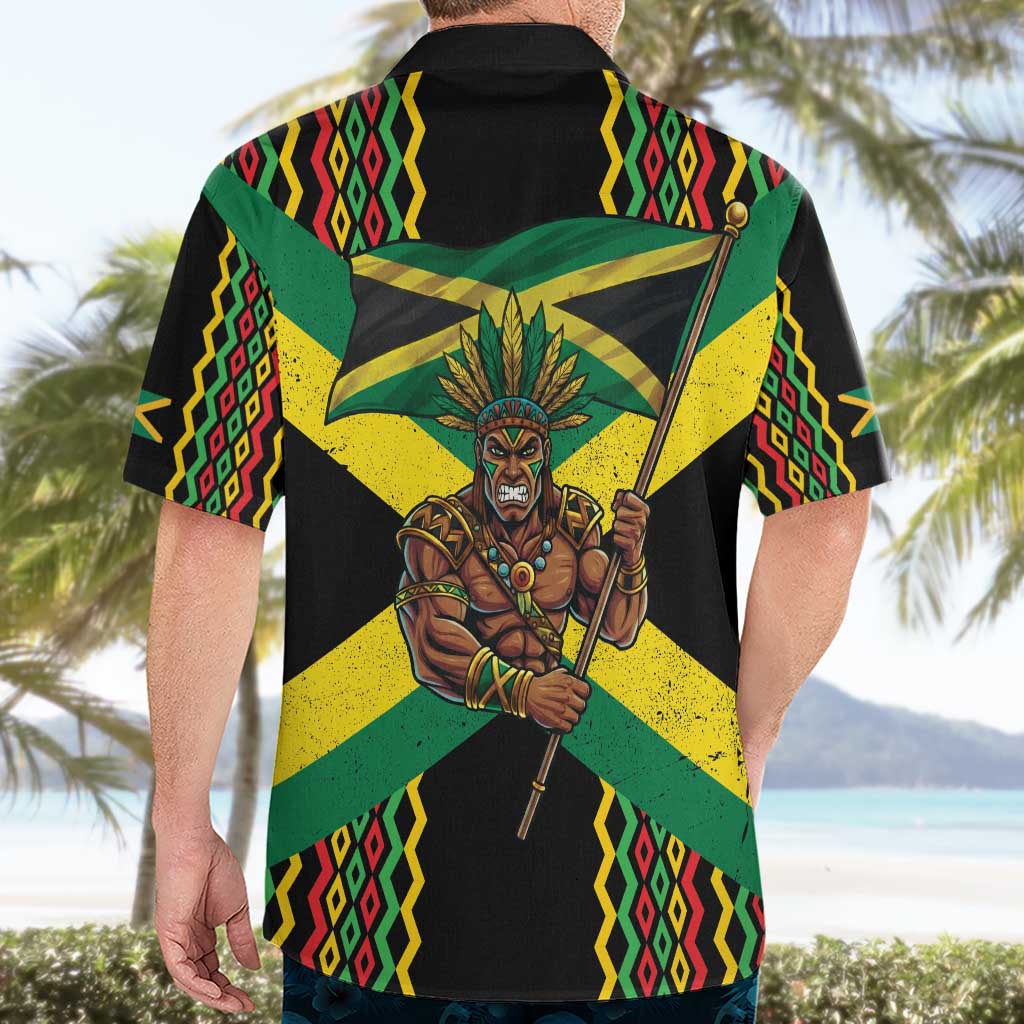 Jamaica Warrior Spirit Hawaiian Shirt Tribal Fighter in Reggae Colors - Wonder Print Shop