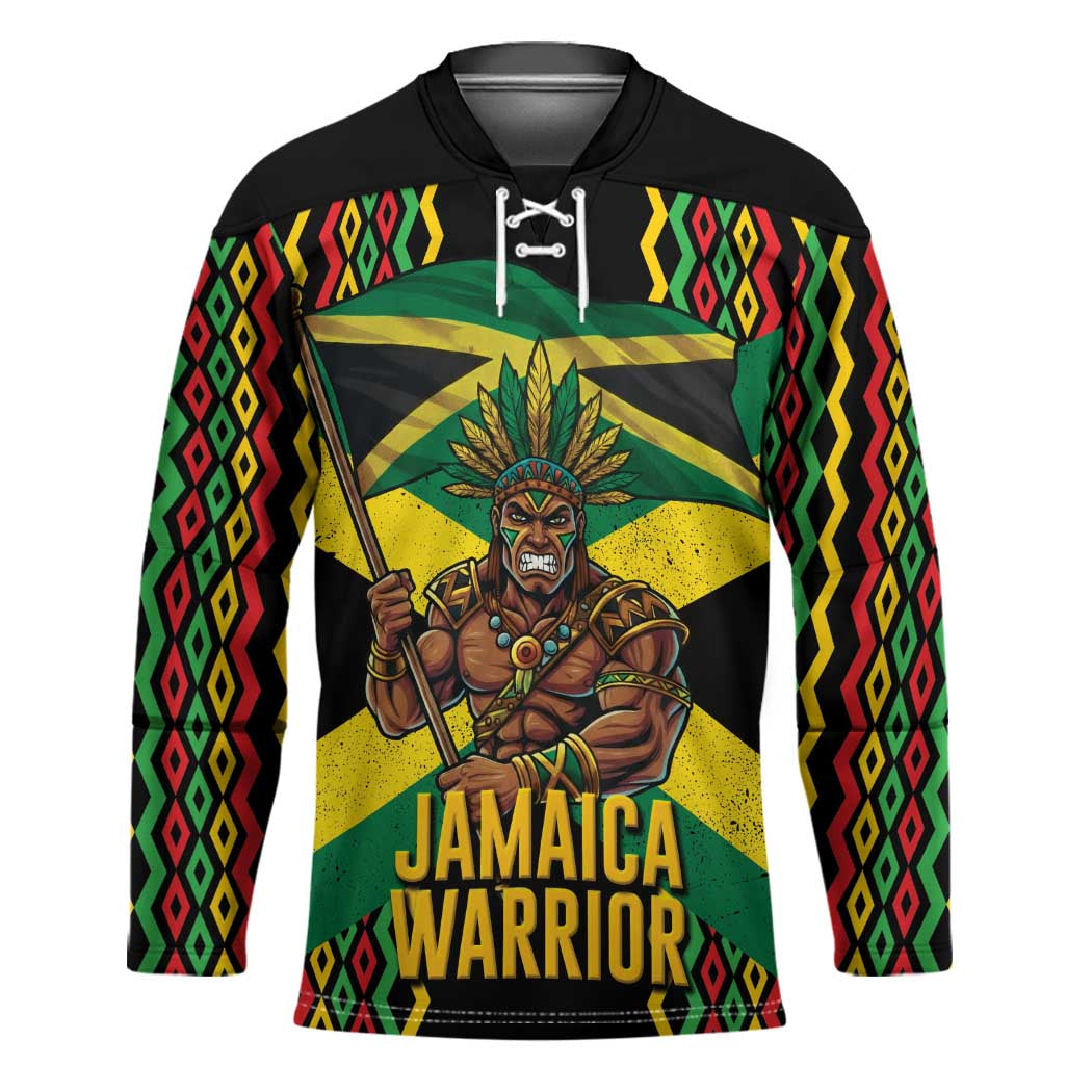 Jamaica Warrior Spirit Hockey Jersey Tribal Fighter in Reggae Colors - Wonder Print Shop