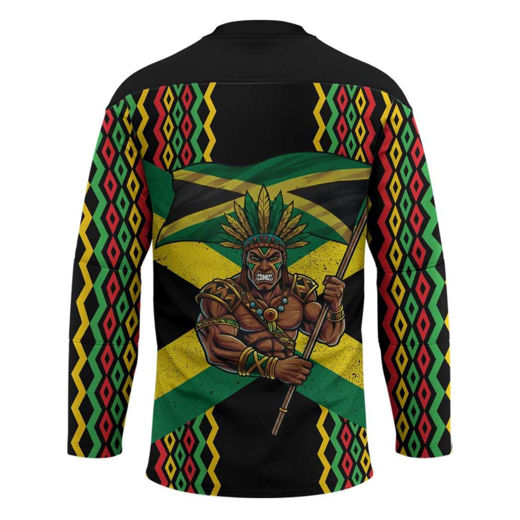 Jamaica Warrior Spirit Hockey Jersey Tribal Fighter in Reggae Colors - Wonder Print Shop