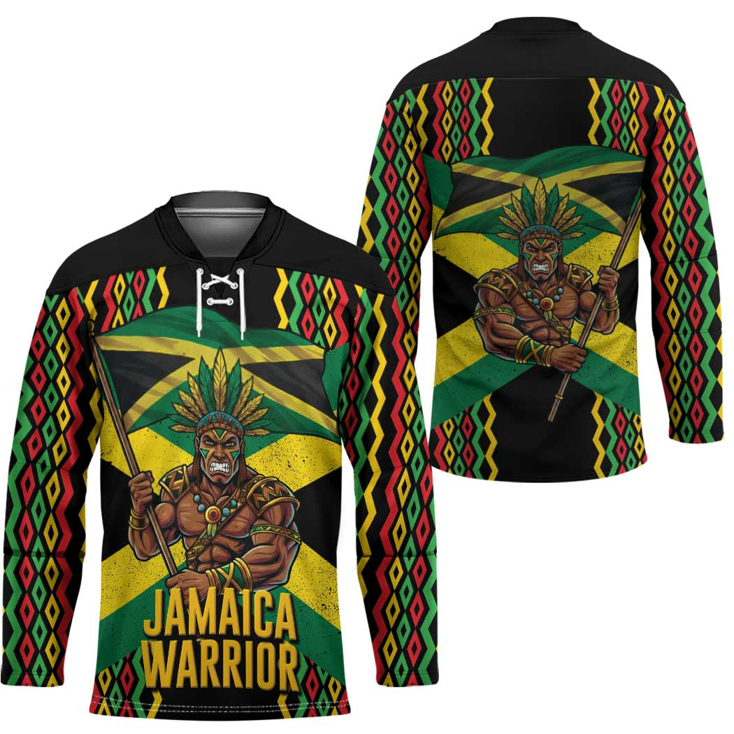 Jamaica Warrior Spirit Hockey Jersey Tribal Fighter in Reggae Colors - Wonder Print Shop
