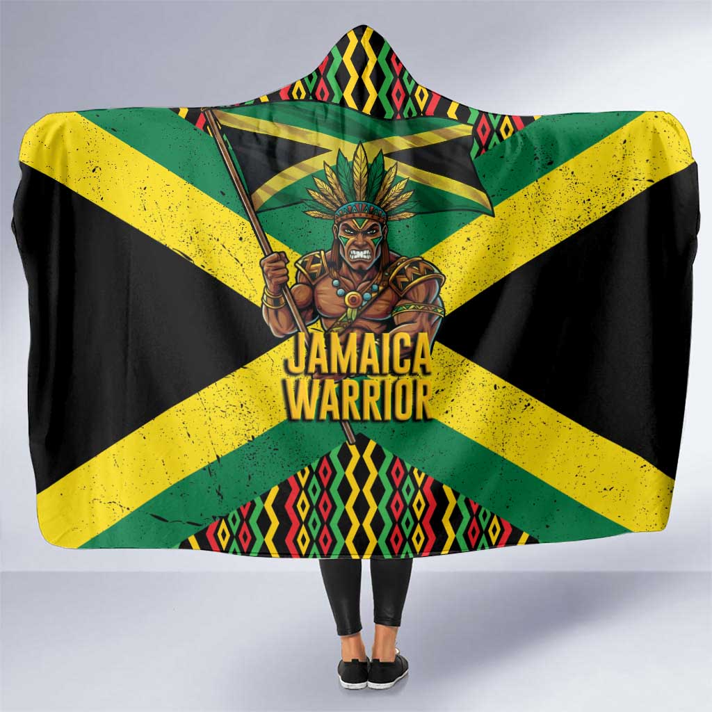 Jamaica Warrior Spirit Hooded Blanket Tribal Fighter in Reggae Colors - Wonder Print Shop